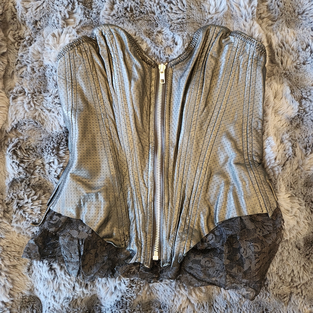 NWOT 6126 (Lindsay Lohan) Black Leather & Lace Corset Top